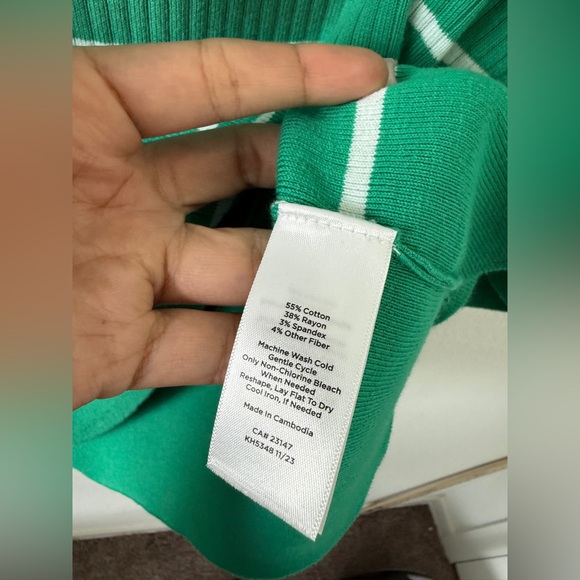 Talbots Green and White Striped Short Sleeve Top - Picture 5 of 6